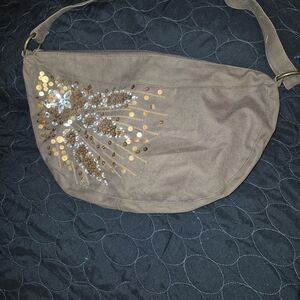 Brown Sequin Accent Crossbody Bag - Women's Shoulder Bag